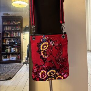 Vintage Y2K Vibrant Red Floral Crossbody Bag